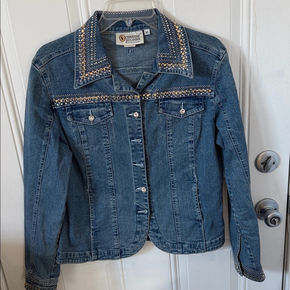 Christine Alexander Blue Studded Jean Jacket w/Swaraosky Crystals M
